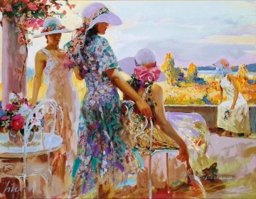 Impresionismo Painting - En la Terraza Pino Daeni bella mujer dama